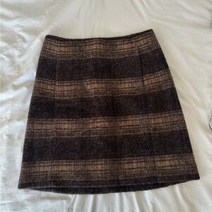 Uniqlo Wool Brown Camel Plaid A Line Mini Skirt Size S